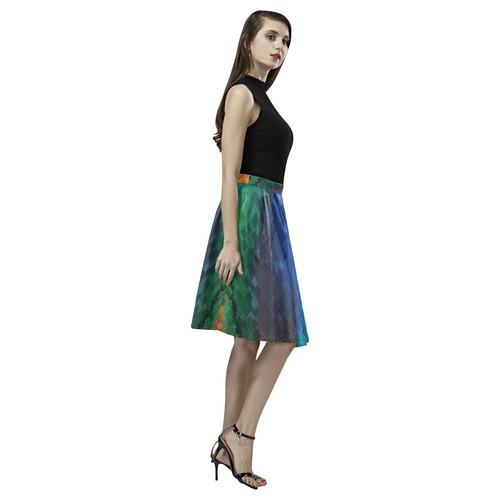 Peacock Feather Pixel Melete Pleated Midi Skirt (Model D15)