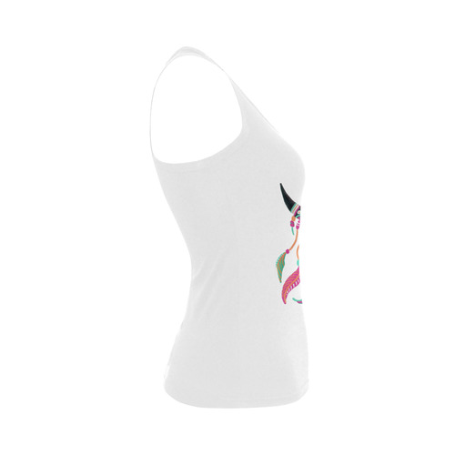 teal/pink feather skull Women's Shoulder-Free Tank Top (Model T35)