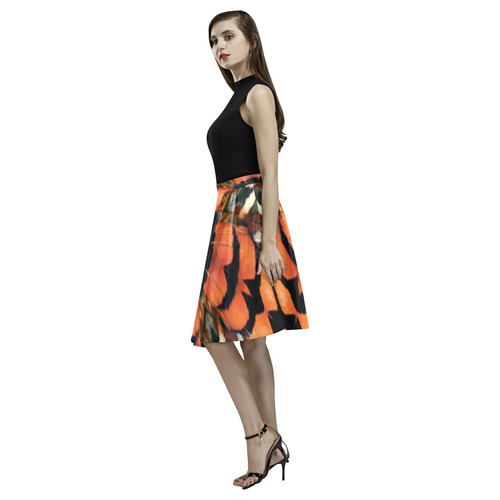 Pheasant Feather Kaleidoscope Melete Pleated Midi Skirt (Model D15)