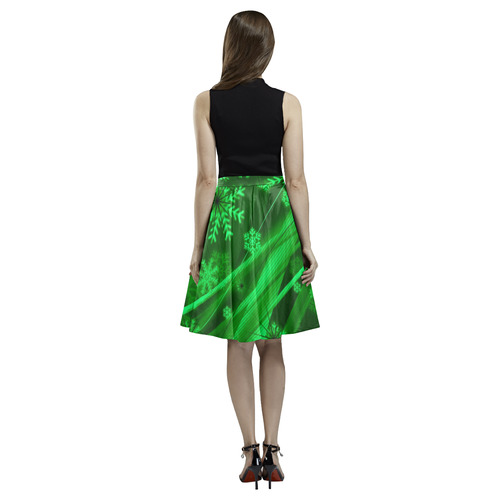 Green Snowflakes Melete Pleated Midi Skirt (Model D15)