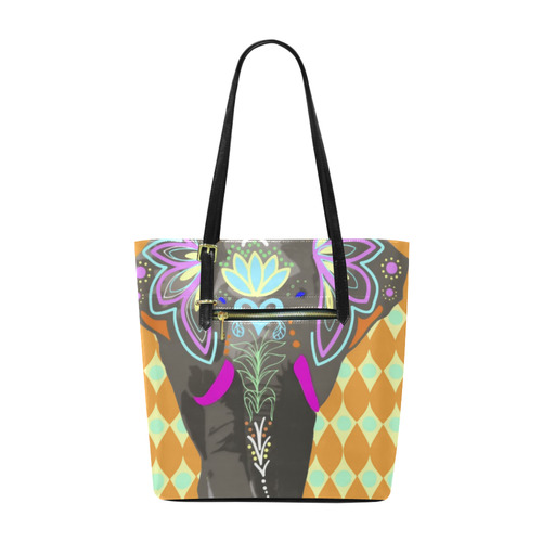 Painted Indian Elephant Geometric Background Euramerican Tote Bag/Small (Model 1655)