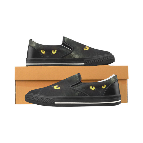 Black Cat Slip-on Canvas Shoes for Kid (Model 019)