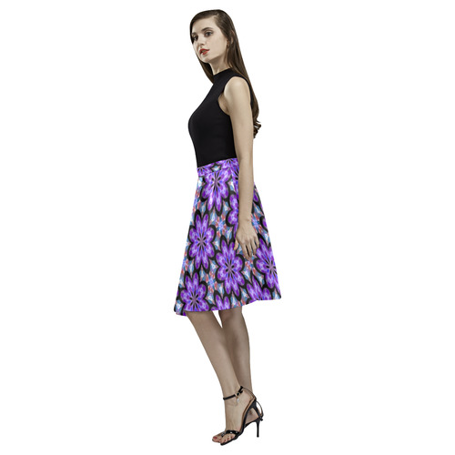 Purple Geometric Melete Pleated Midi Skirt (Model D15)