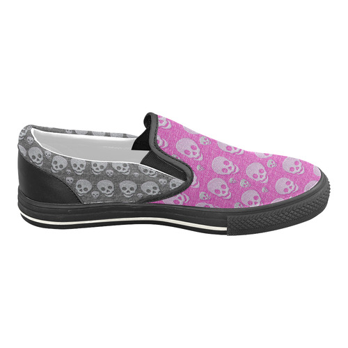 SKULLS PINK AND BLACK Slip-on Canvas Shoes for Kid (Model 019)