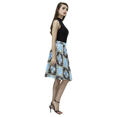 Powder Blue and Black Melete Pleated Midi Skirt (Model D15)