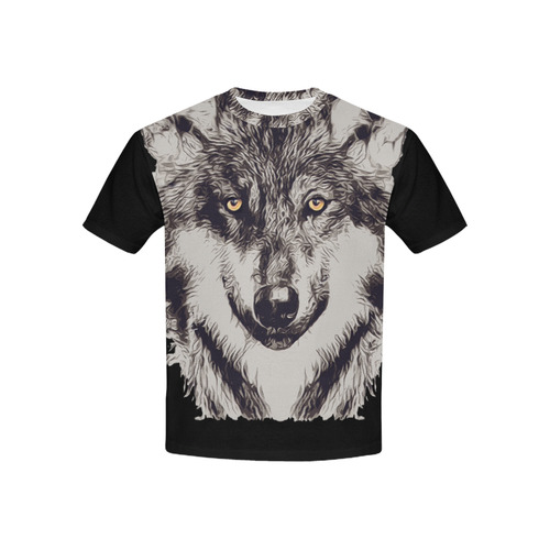 WOLF GREY ON BLACK Kids' All Over Print T-shirt (USA Size) (Model T40)