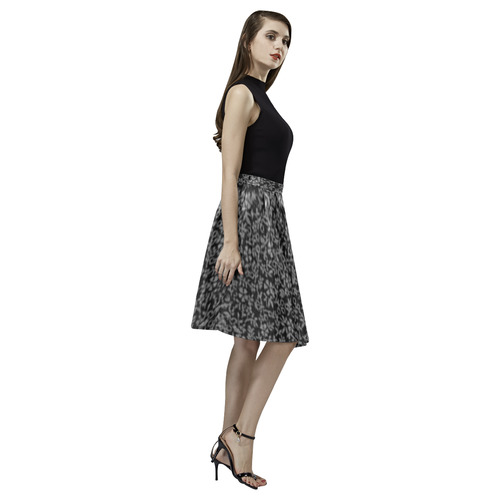 Vintage Floral Black Melete Pleated Midi Skirt (Model D15)