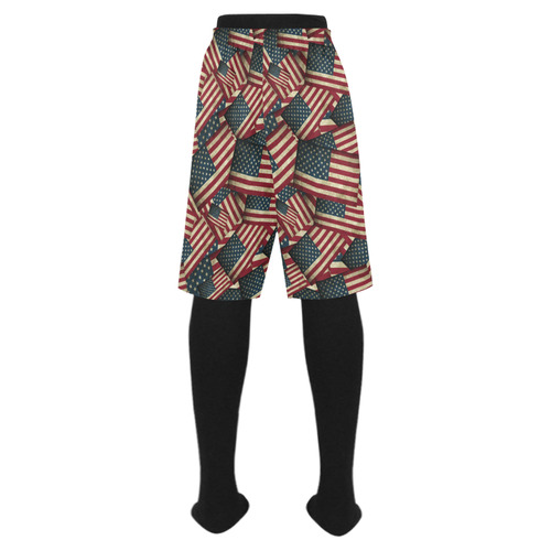 Patriotic Grunge-Style USA American Flags Men's Swim Trunk (Model L21)