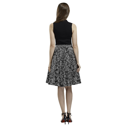 Vintage Floral Black Melete Pleated Midi Skirt (Model D15)