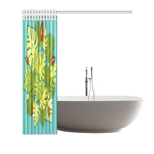 Tropical Floral Monstera Leaves Shower Curtain 72"x72"