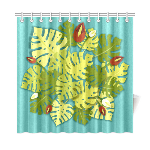 Tropical Floral Monstera Leaves Shower Curtain 72"x72"