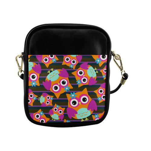 Cute Owl Pattern Pink Orange Aqua Sling Bag (Model 1627)