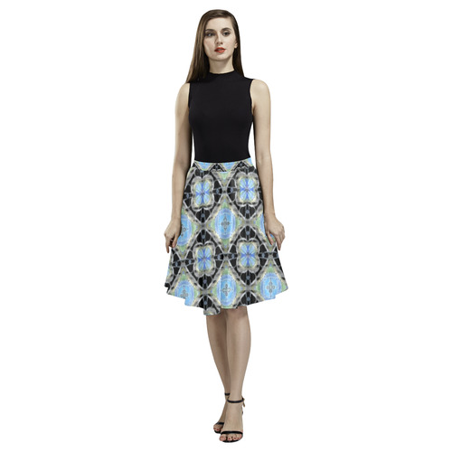 Powder Blue and Black Melete Pleated Midi Skirt (Model D15)