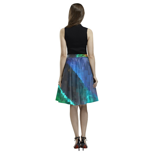 Peacock Feather Pixel Melete Pleated Midi Skirt (Model D15)