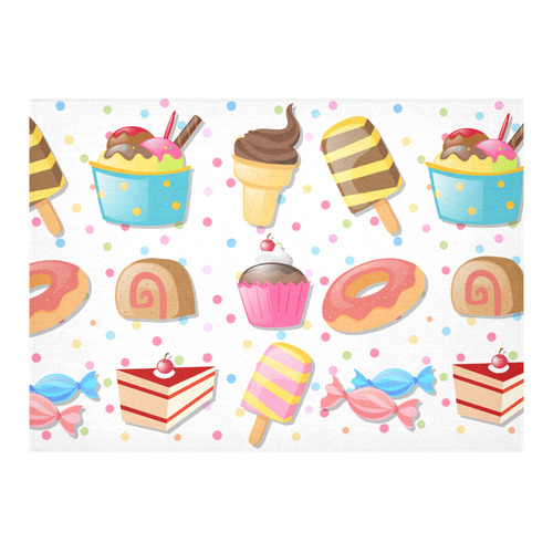 Colorful Ice Cream Candy Cake Donut Sweets Cotton Linen Tablecloth 60"x 84"