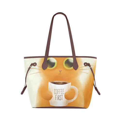 Cute Orange Kitten Coffee Mug Clover Canvas Tote Bag (Model 1661)