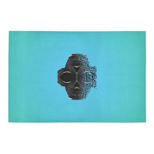 fractal black skull portrait with blue abstract background Azalea Doormat 24" x 16" (Sponge Material)
