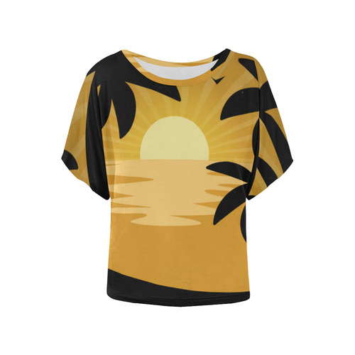 Tropical Sunset Palm Trees Summer Women's Batwing-Sleeved Blouse T shirt (Model T44)