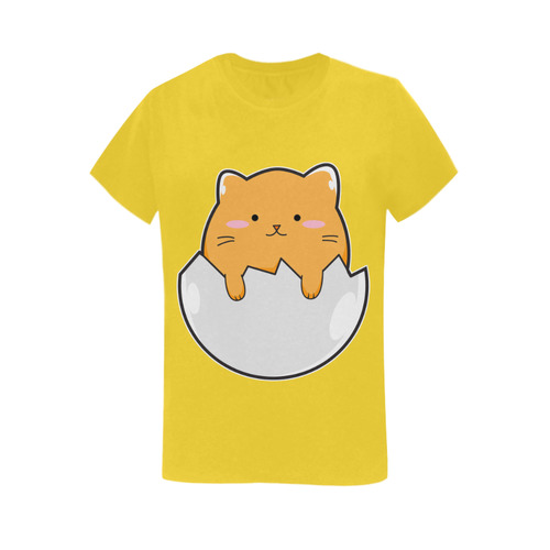 Happy Cartoon Cat Egg Women's T-Shirt in USA Size (Two Sides Printing)