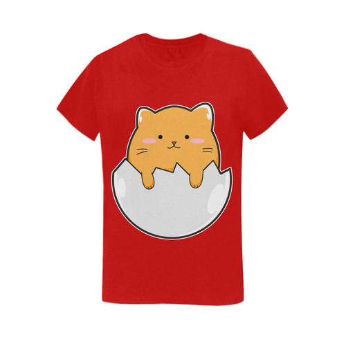 Happy Cartoon Cat Egg Women's T-Shirt in USA Size (Two Sides Printing)