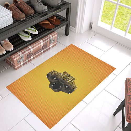 fractal black skull portrait with orange abstract background Azalea Doormat 30" x 18" (Sponge Material)