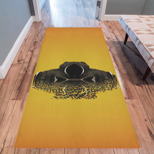 fractal black skull portrait with yellow abstract background Area Rug 9'6''x3'3''
