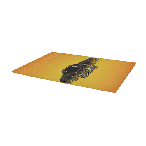 fractal black skull portrait with yellow abstract background Area Rug 9'6''x3'3''