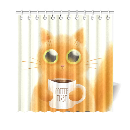 Cute Orange Kitten Coffee Mug Shower Curtain 69"x70"
