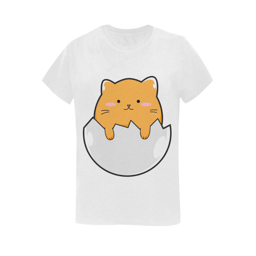 Happy Cartoon Cat Egg Women's T-Shirt in USA Size (Two Sides Printing)