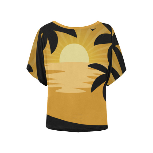 Tropical Sunset Palm Trees Summer Women's Batwing-Sleeved Blouse T shirt (Model T44)
