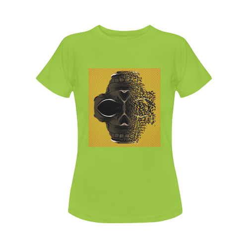 fractal black skull portrait with orange abstract background Women's Classic T-Shirt (Model T17）