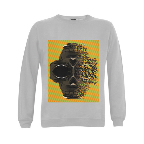 fractal black skull portrait with orange abstract background Gildan Crewneck Sweatshirt(NEW) (Model H01)