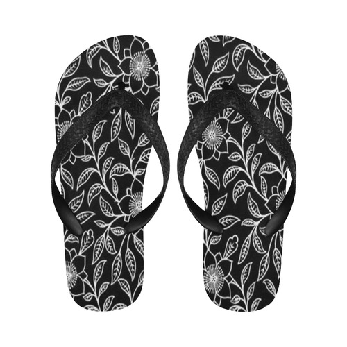 Vintage Lace Floral Black Flip Flops for Men/Women (Model 040)