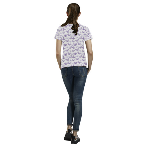 Cute Purple Butterflies All Over Print T-Shirt for Women (USA Size) (Model T40)