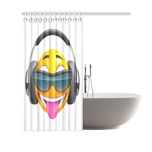Happy Face Sunglasses Headphones Shower Curtain 69"x70"