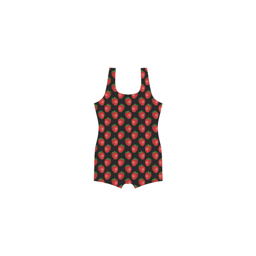 Fresh Bright Red Strawberries on Black Pattern Classic One Piece Swimwear (Model S03)