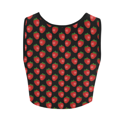 Fresh Bright Red Strawberries on Black Pattern Women's Crop Top (Model T42)