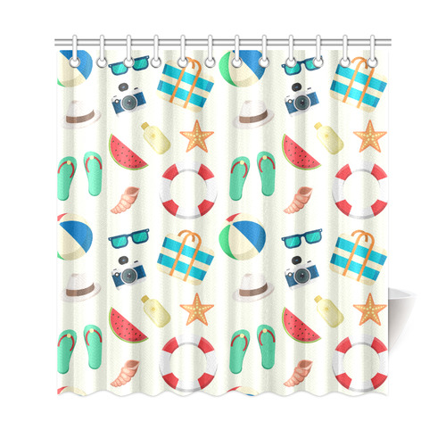 Summer Beach Fun Watermelon Camera Flipflops Shower Curtain 69"x72"