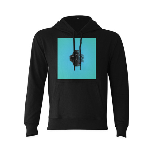 fractal black skull portrait with blue abstract background Oceanus Hoodie Sweatshirt (Model H03)