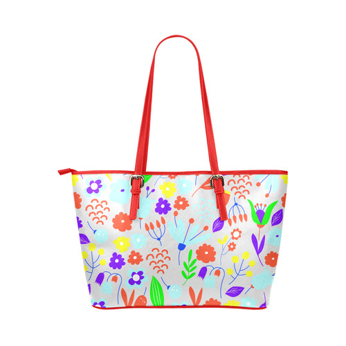 Cute Floral Pattern 2 Leather Tote Bag/Large (Model 1651)