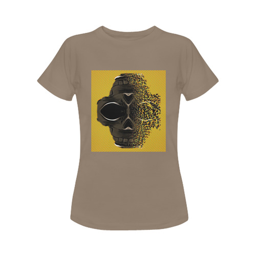 fractal black skull portrait with orange abstract background Women's Classic T-Shirt (Model T17）