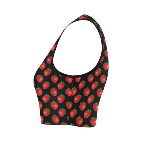 Fresh Bright Red Strawberries on Black Pattern Women's Crop Top (Model T42)