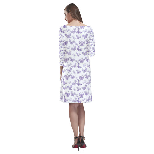 Cute Purple Butterflies Rhea Loose Round Neck Dress(Model D22)