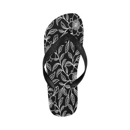 Vintage Lace Floral Black Flip Flops for Men/Women (Model 040)