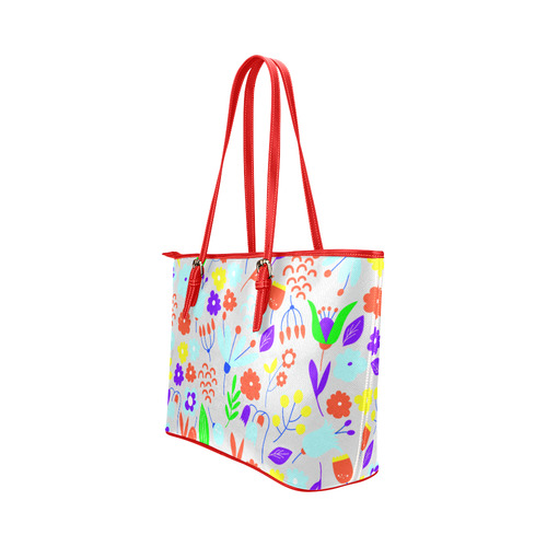 Cute Floral Pattern 2 Leather Tote Bag/Large (Model 1651)