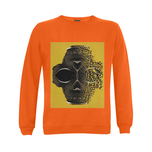 fractal black skull portrait with orange abstract background Gildan Crewneck Sweatshirt(NEW) (Model H01)