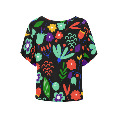 Cute Floral Pattern Women's Batwing-Sleeved Blouse T shirt (Model T44)
