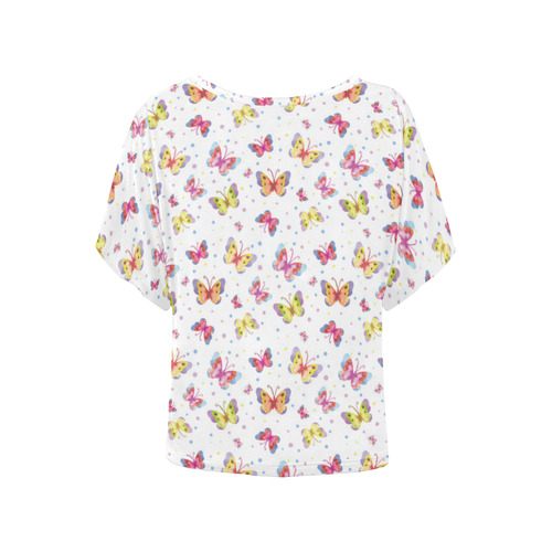 Watercolor Butterflies Women's Batwing-Sleeved Blouse T shirt (Model T44)