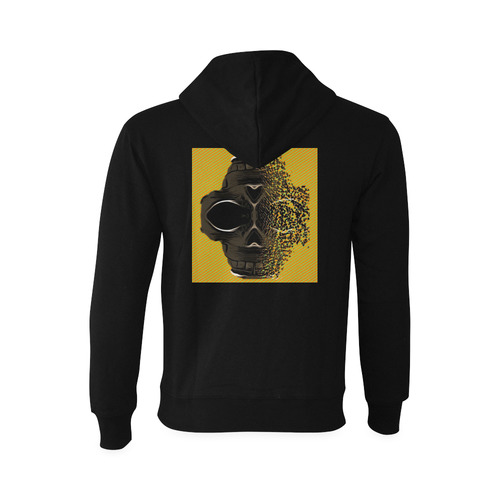 fractal black skull portrait with orange abstract background Oceanus Hoodie Sweatshirt (Model H03)