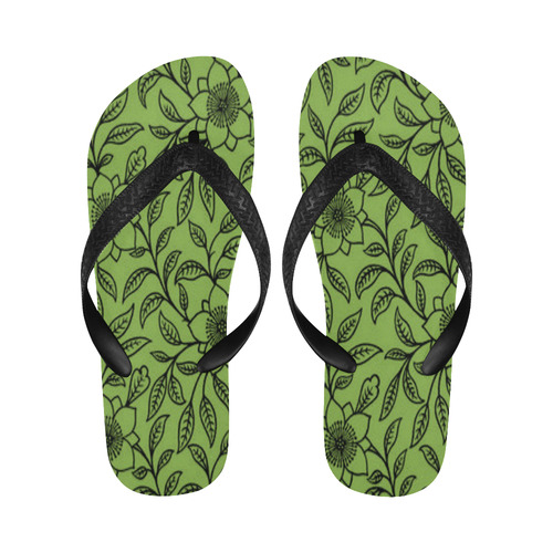 Vintage Lace Floral Greenery Flip Flops for Men/Women (Model 040)